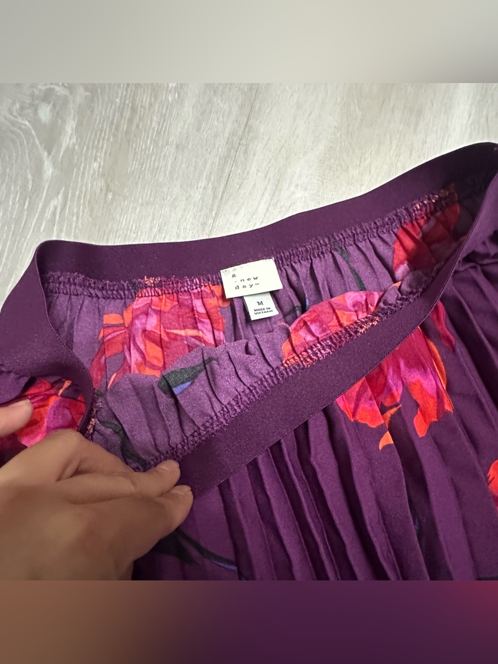 A New Day Purple Pink Orange Tropical Floral Pleated MIDI Skirt Sz M - Picture 7 of 8